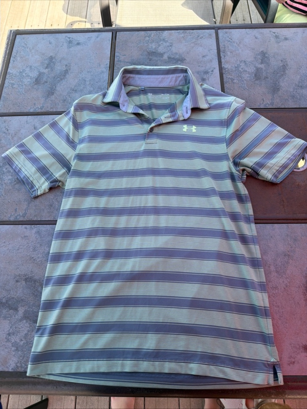 Under Armour Men’s Striped Polo in Mint Green and Gray